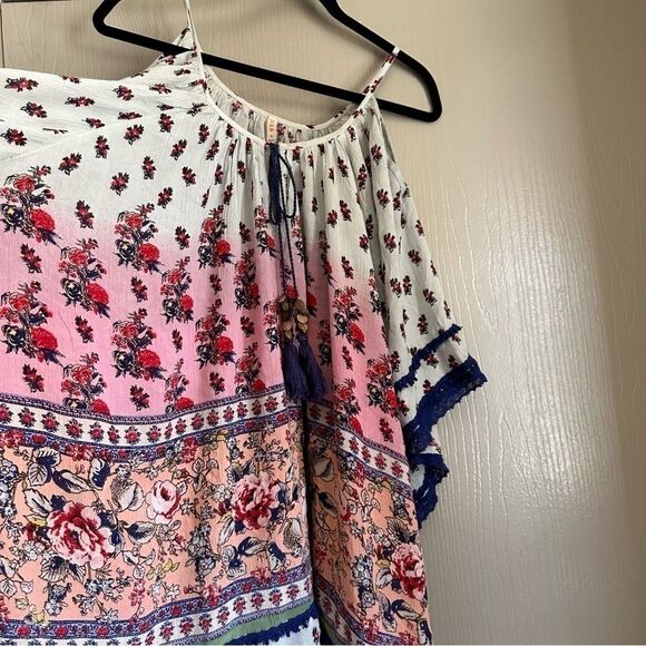 Raga tunic bohemian- hippy, India, butterfly sleeve cold shoulder sz L - Picture 6 of 16